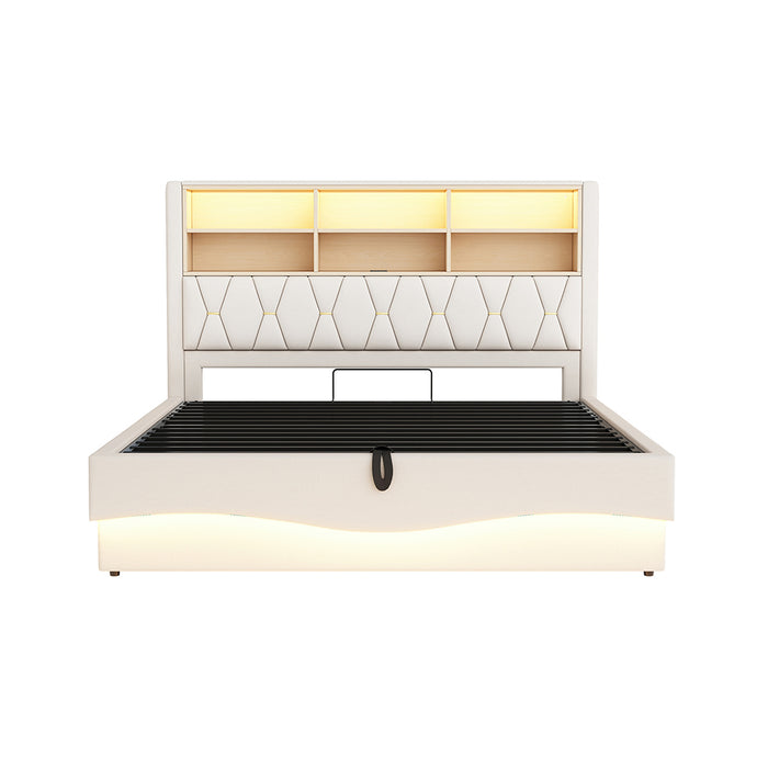 Letto-Xylo-180x200 cm-LED app, USB, metallo, lino beige