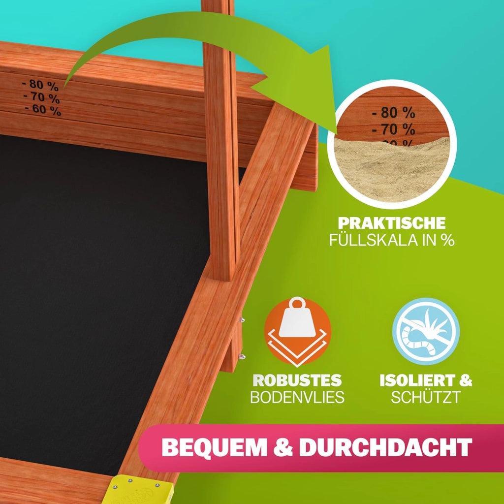 ® Sabbiera con Tetto 140x140cm Protezione UV 50 Legno Ecologico Sandbox per Bambini Gioco Esterno Playhouse