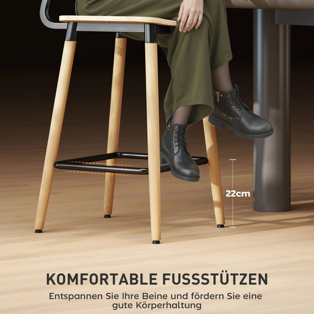 Set 2 Sedie da Bar con Schienale ¨C zephmum ¨C Legno e Metallo Colore Chiaro