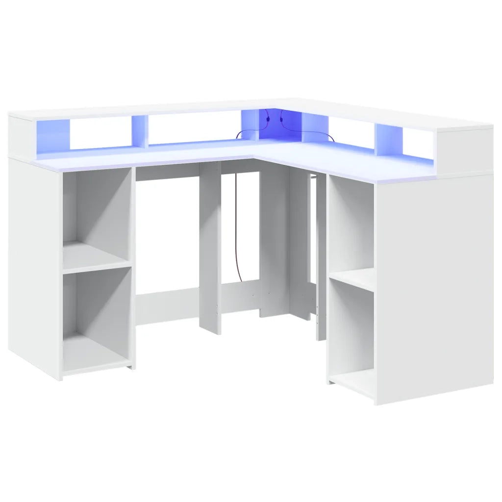 Scrivania con Luci LED Bianca 130x130x91 cm in Truciolato 3309447