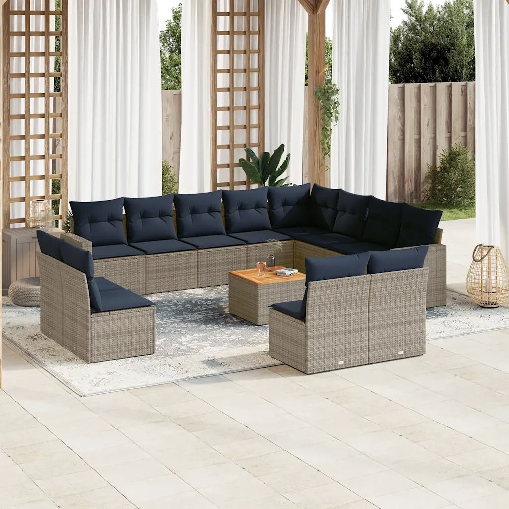 Set Divani da Giardino 13 pz con Cuscini Grigio in Polyrattan 3256705