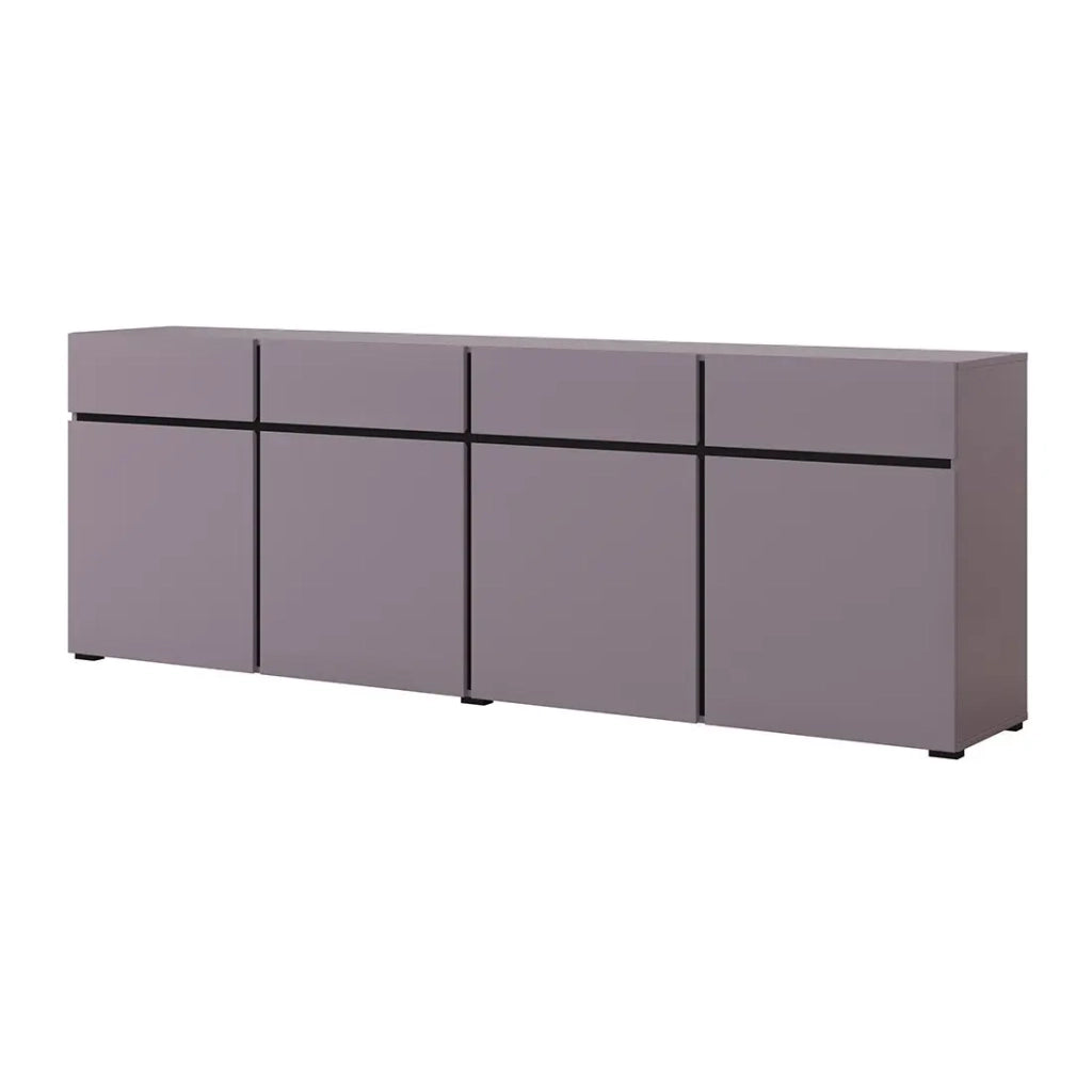 Buffet HAVANA 225 cm – Lilla pastello e nero – 4 porte, 4 cassetti – Design moderno