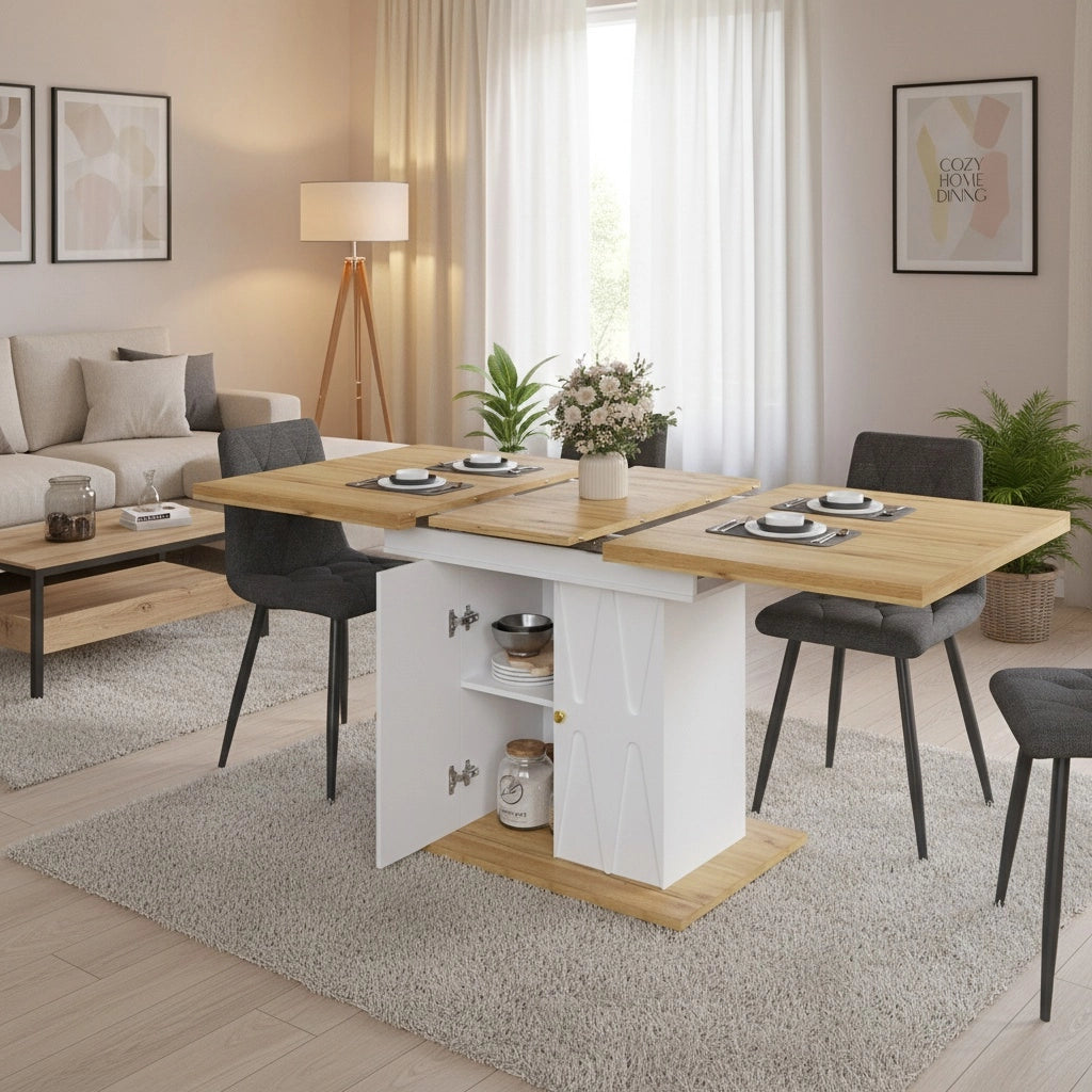 Tavolo da pranzo allungabile con 4 sedie - Xylo - 110(140)x70x76cm - Grigio
