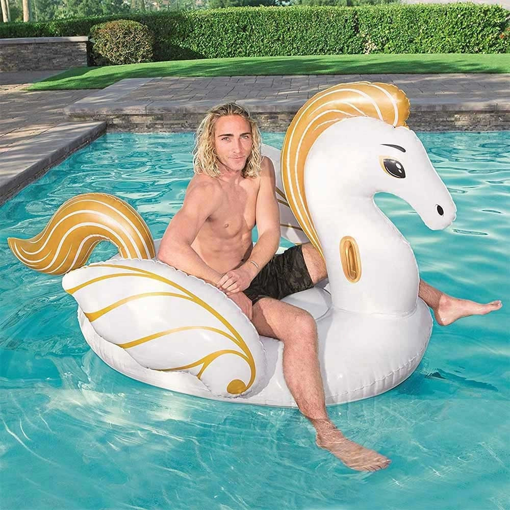 Trade Shop - Cavallo Fashion Pegaso Cavalcabile Gigante 231 X 150 Cm Unicorno Bianco -
