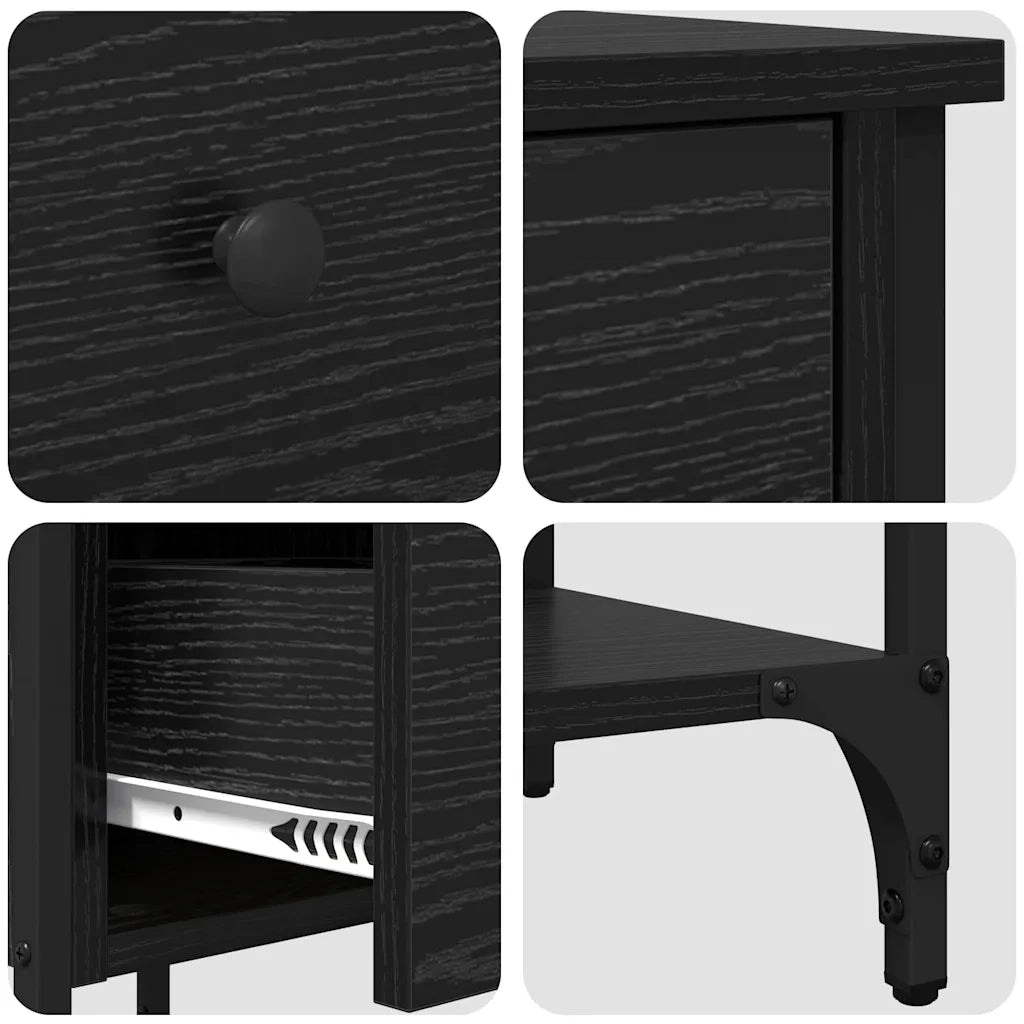 Comodino | Armadio da Notte | Mobiletto da notte con cassetto Rovere Nero 33.5 x 36 x 70 cm
