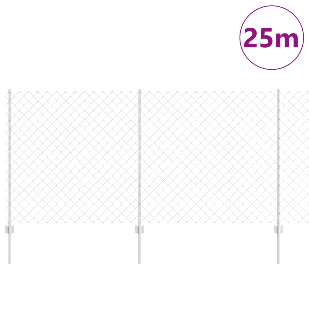 Recinzione a Catena con 44 Pali U Argento 1.2m x 25m Acciaio