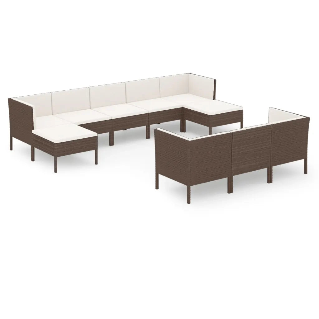 Set Divani da Giardino 10 pz con Cuscini in Polyrattan Marrone cod mxl 38484