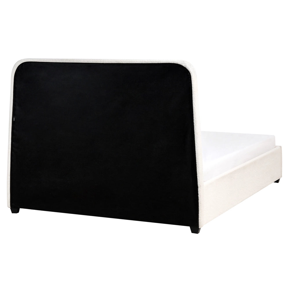 Letto imbottito in bouclé bianco sporco 160 x 200 cm Design scandinavo con morbidi cassetti sulla testiera