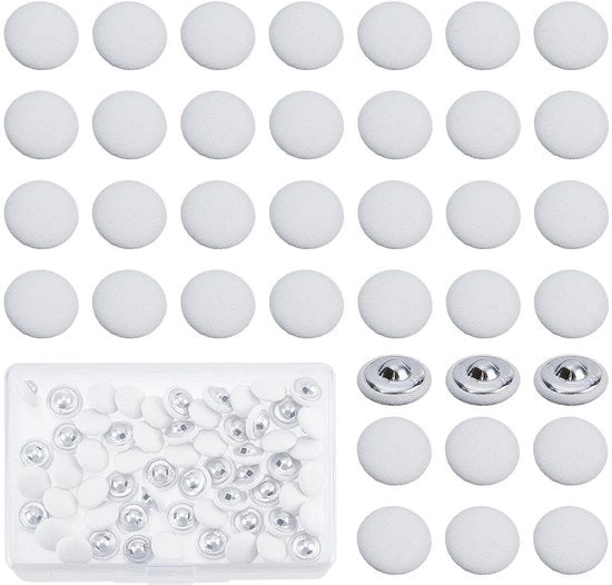 Confezione di 45 Knoppi in metallo per tessuto - 18 mm - Bianchi - Adatti per progetti di cucito