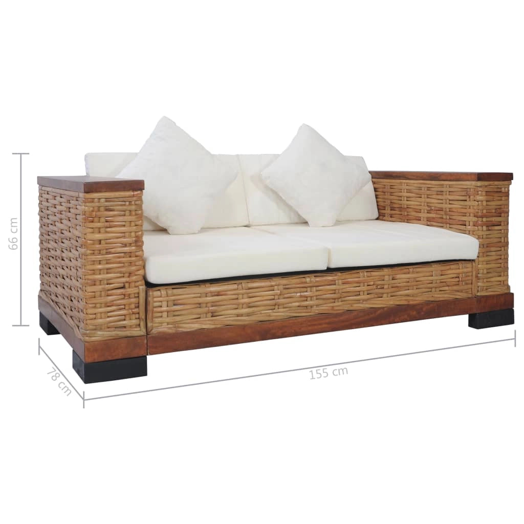 Divano a 2 posti per soggiorno salotto o arredamento di casa con cuscini in rattan naturale marrone 02_0019492