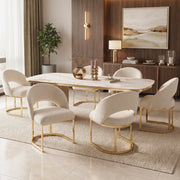 Sedia da pranzo Set da 6 con Schienale Curvo e Gambe in Metallo Galvanizzato, in Bouclé Beige e Oro