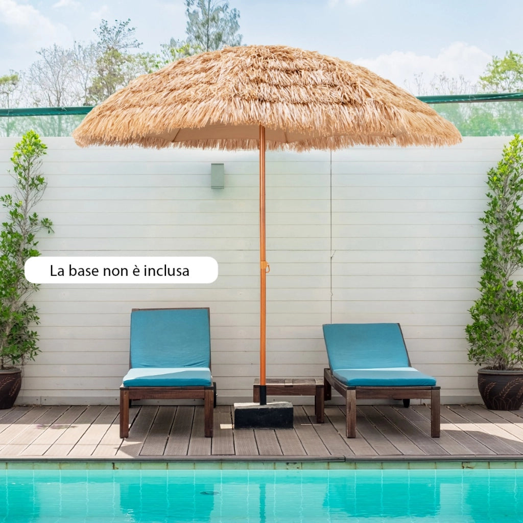 Ombrello tiki con tetto di paglia da 205cm, Ombrello hula da esterno hawaiano con 8 stecche in metallo Naturale-Ombrelloni