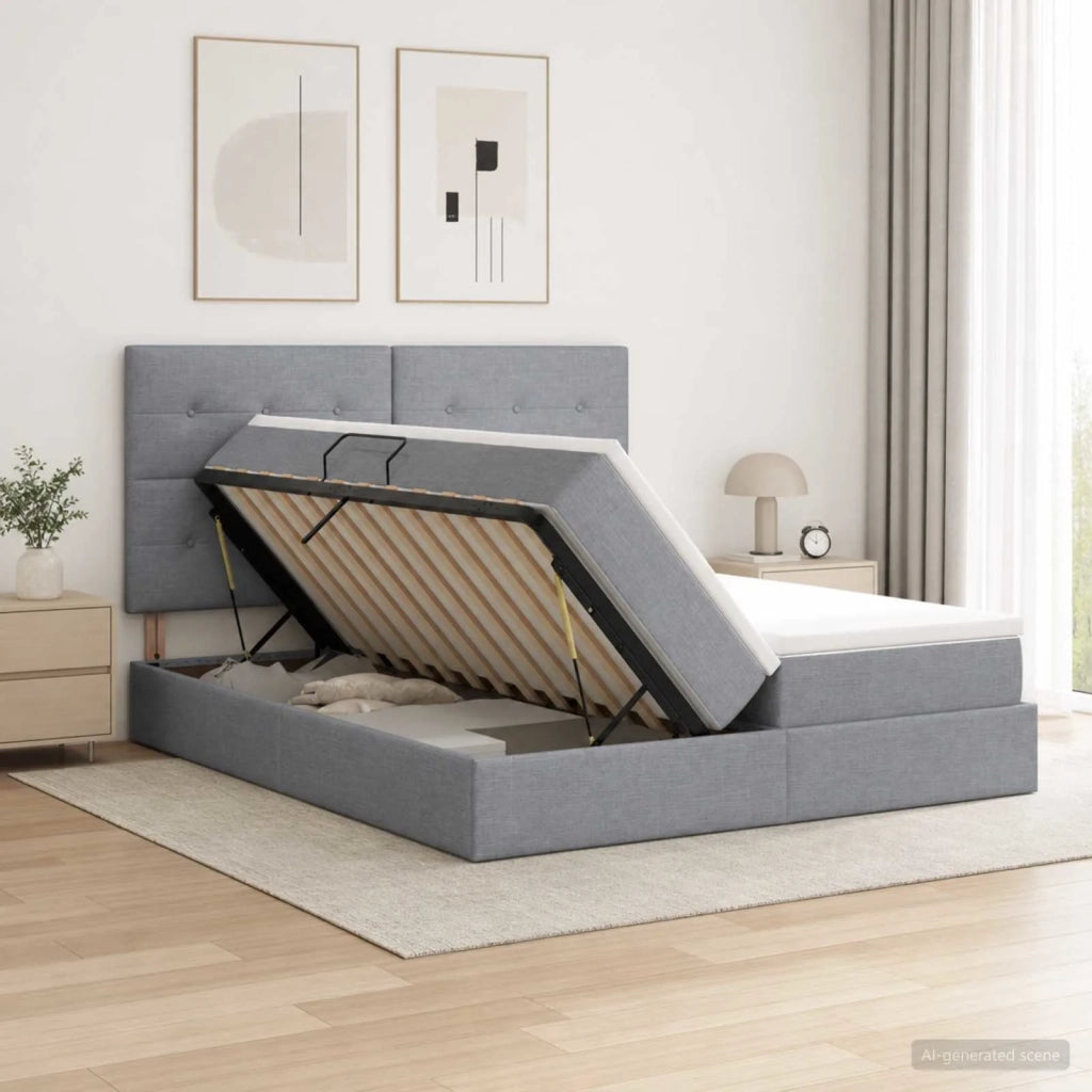 Letto con Contenitore Grigio Chiaro 200 x 200 cm Tessuto 3459795