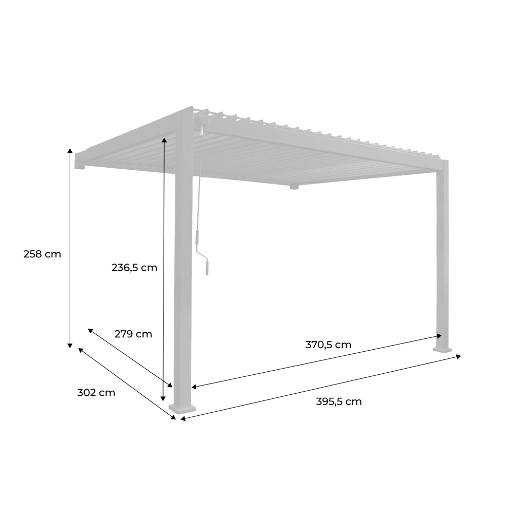 Pergola bioclimatica 3x4m in alluminio addossata, lame orientabili ,