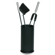 Porta attrezzi camino acciaio nero manico argento 3 accessori h.60 d. 16 cm.  Made in Italy