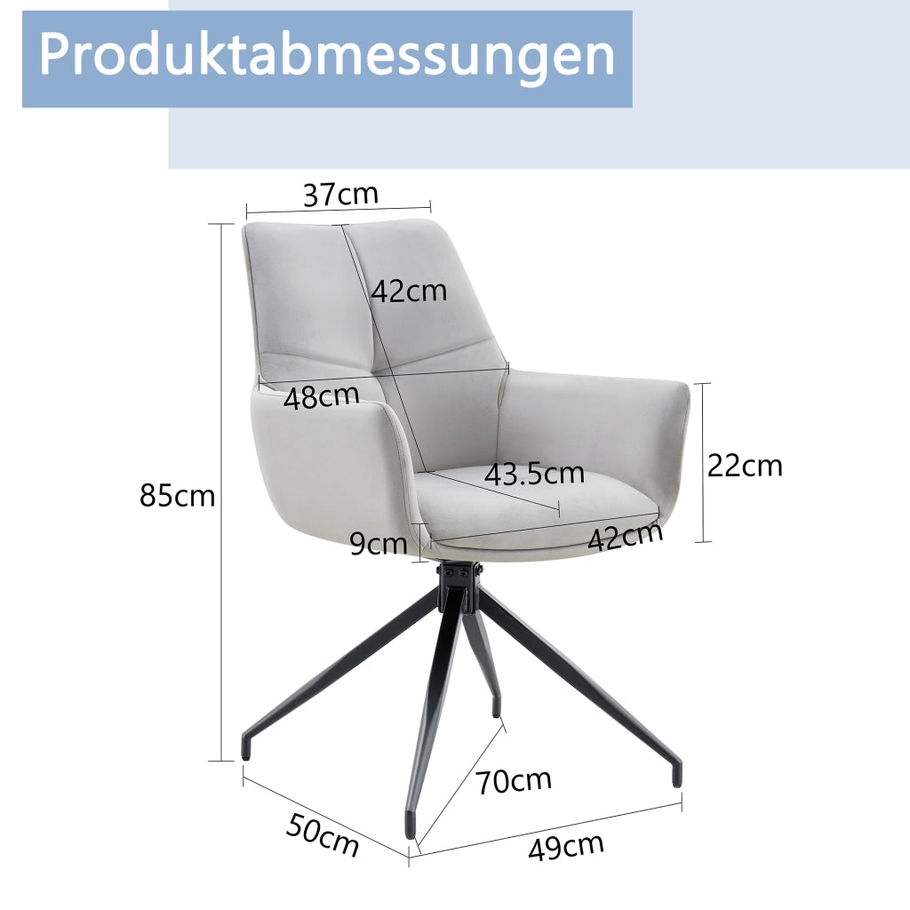 SEDIA Girevole 360° 85 cm Tessuto Grigio Chiaro e Metallo Nero