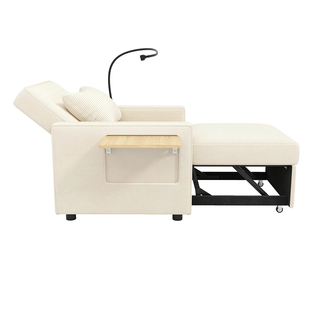 Divano letto pieghevole - Xylo - Con USB, 1 posto, velluto, beige