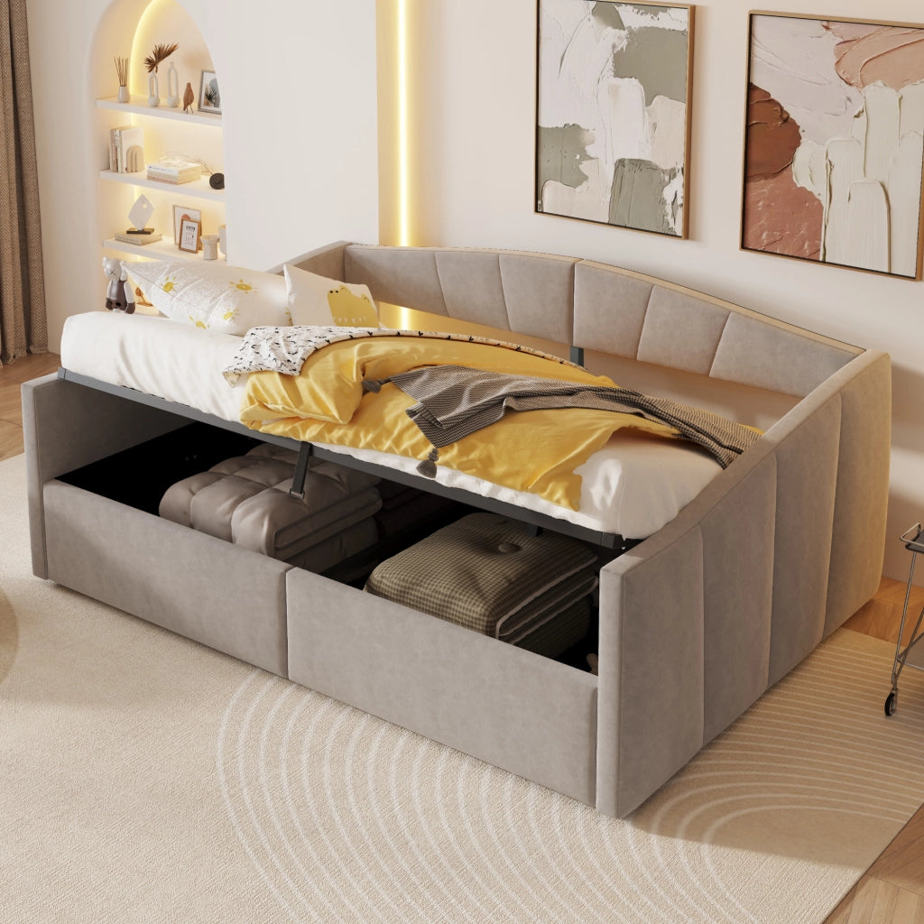 Divano Letto 140x200 cm; Letto Matrimoniale; con Contenitore idraulico e Braccioli