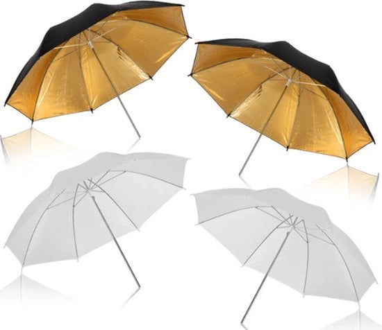 Fotostudio Portatile a Parapluie - Set di 4 - Riflettente - Compattato - Portatile - Bicolor - 84x58cm