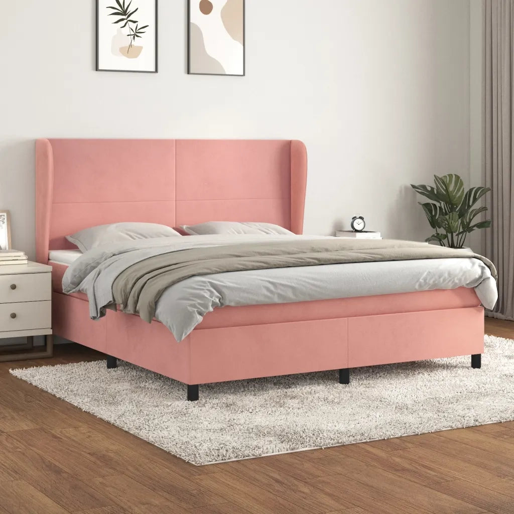 Giroletto a Molle con Materasso Rosa 160x200 cm in Velluto 3129104