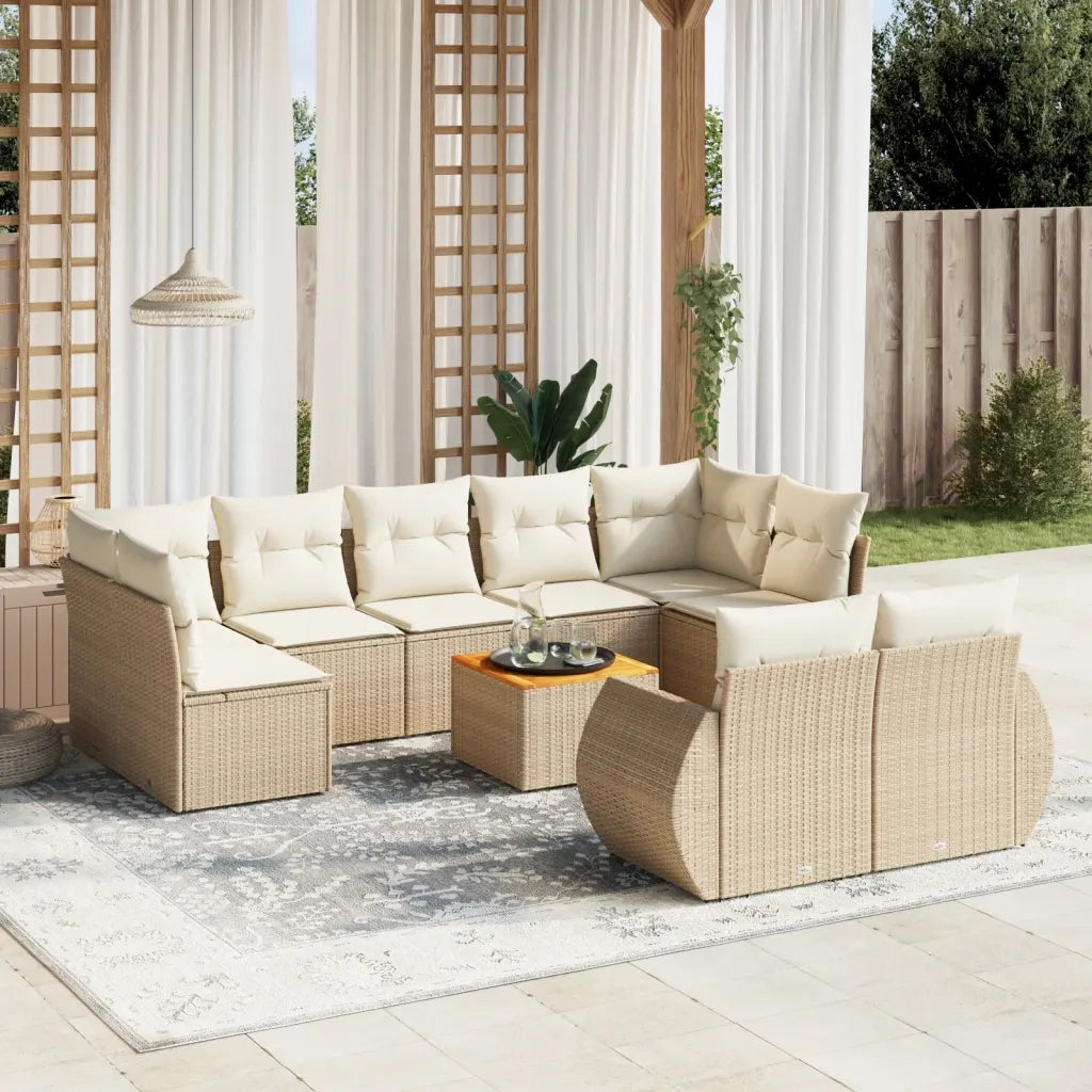 Set Divano da Giardino 10 pz con Cuscini Beige in Polyrattan 3257486