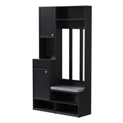 Mobile da ingresso con 1 Anta; 2 Cassetti; 4 Ganci e Panca imbottita per Ingresso in MDF 100×35×180 cm Nero