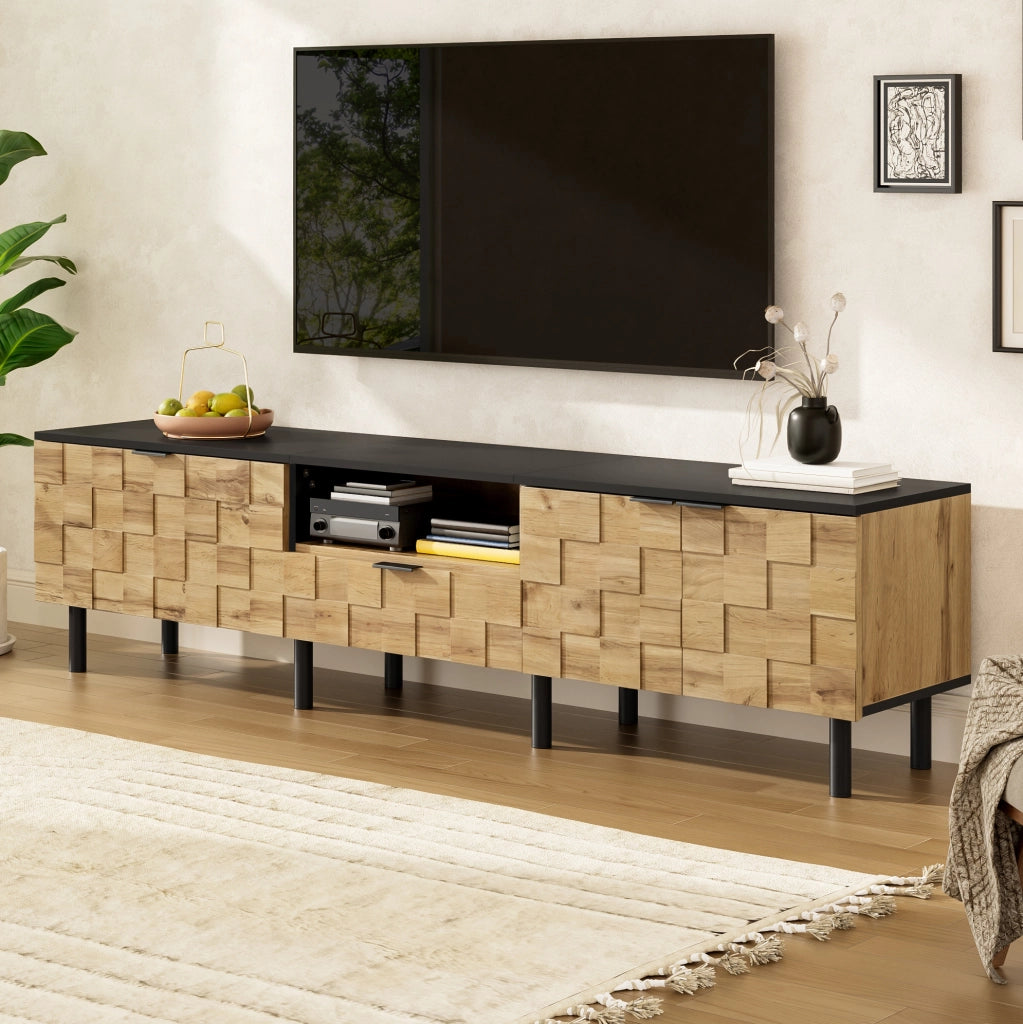 Mobile TV 170x35x44.5 cm con 2 ante; cassetto e vano aperto in pannello truciolare naturale