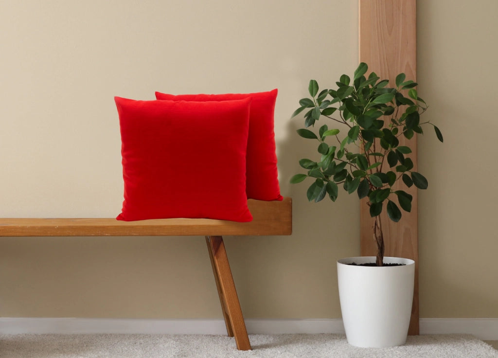 Coppia Cuscini Arredo Imbottiti Tessuto Ottoman In Tinta Unita Colore Rosso 20 - 40x40 - Rosso 20