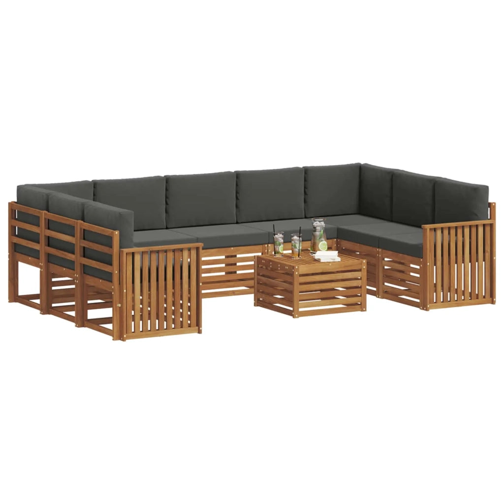 Set divani 10 pcs Naturale e Antracite Legno di Acacia Massello