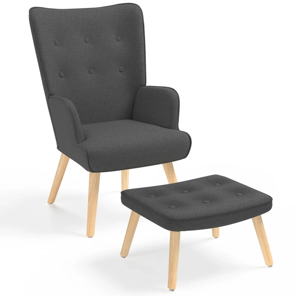 IDMarket - Poltrona scandinava IVAR con poggiapiedi in grigio antracite