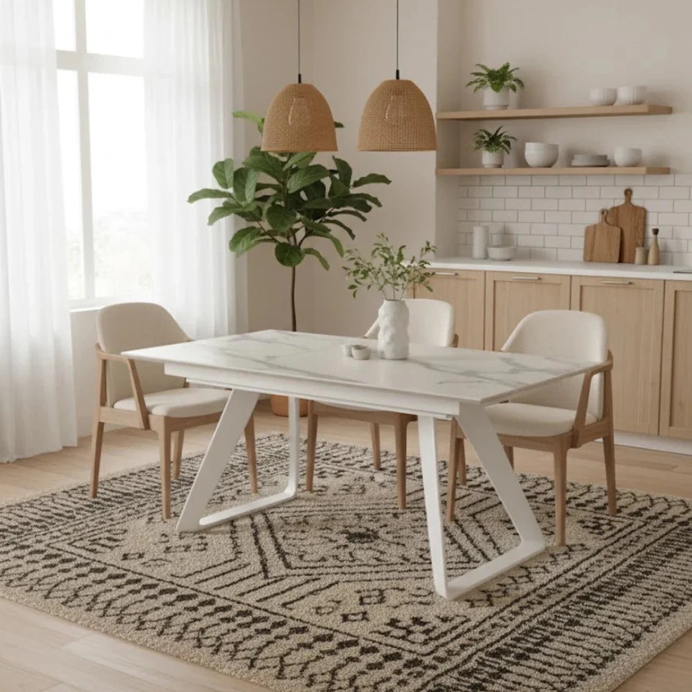Tavolo da pranzo allungabile in HPL effetto marmo bianco Grayson 170-270x90 cm fino a 12 posti Made in Italy | Duzzle