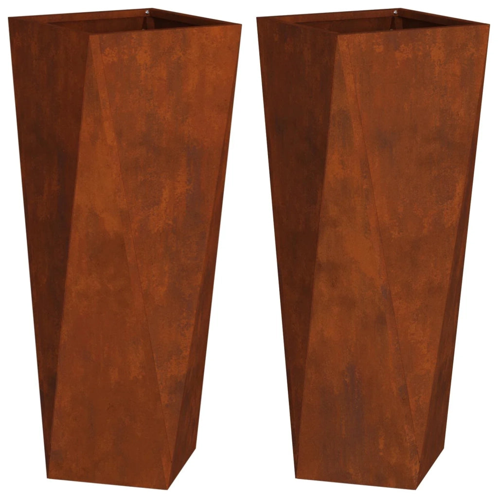 Set di 2 fioriere moderne da esterno 30 x 30 x 75 cm con base integrata in acciaio arrugginito 02_0053019