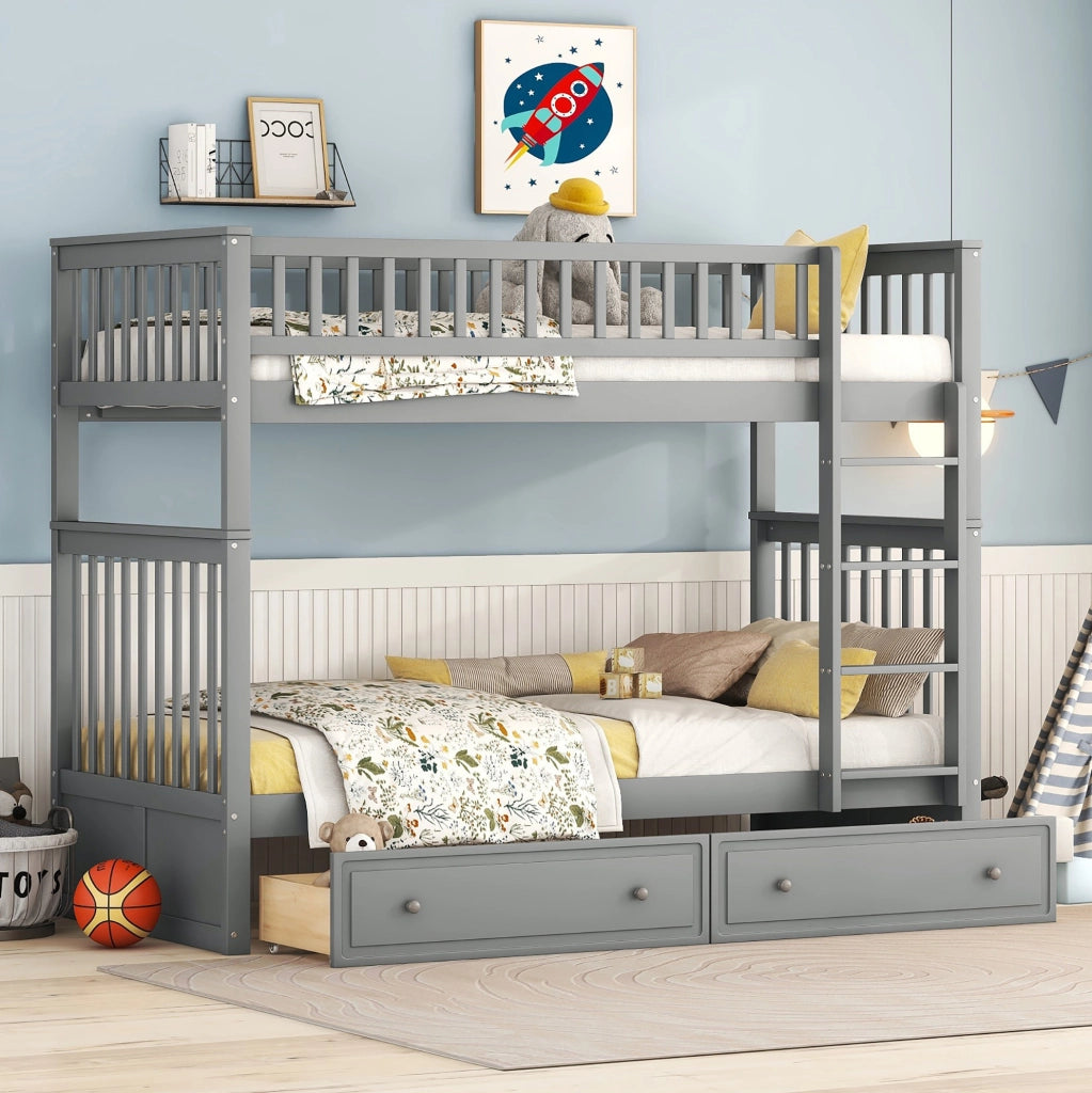 Letto a castello multifunzionale 90x200 cm con cassetti, grigio
