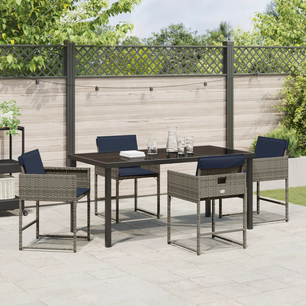 Set Pranzo Giardino 5 Pezzi con Cuscini Grigio Polyrattan