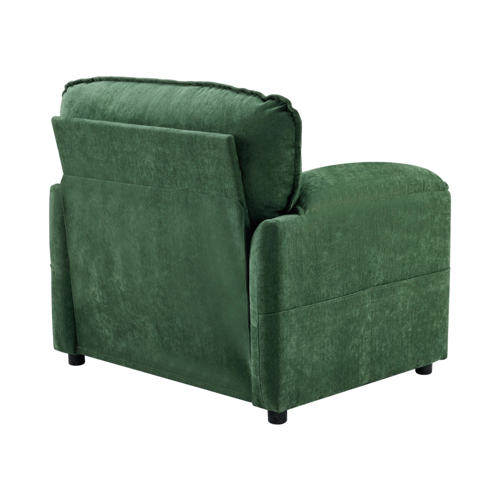 Poltrona rétro 96x90x92 cm verde scuro con doppia tasca, tessuto chenille