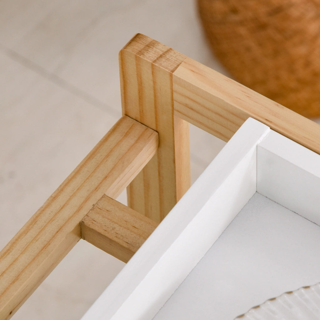 Carrello da Cucina a 4 Livelli ¨C zephmum ¨C Bianco e Marrone, MDF e Legno di Pino, 40x30x76 cm