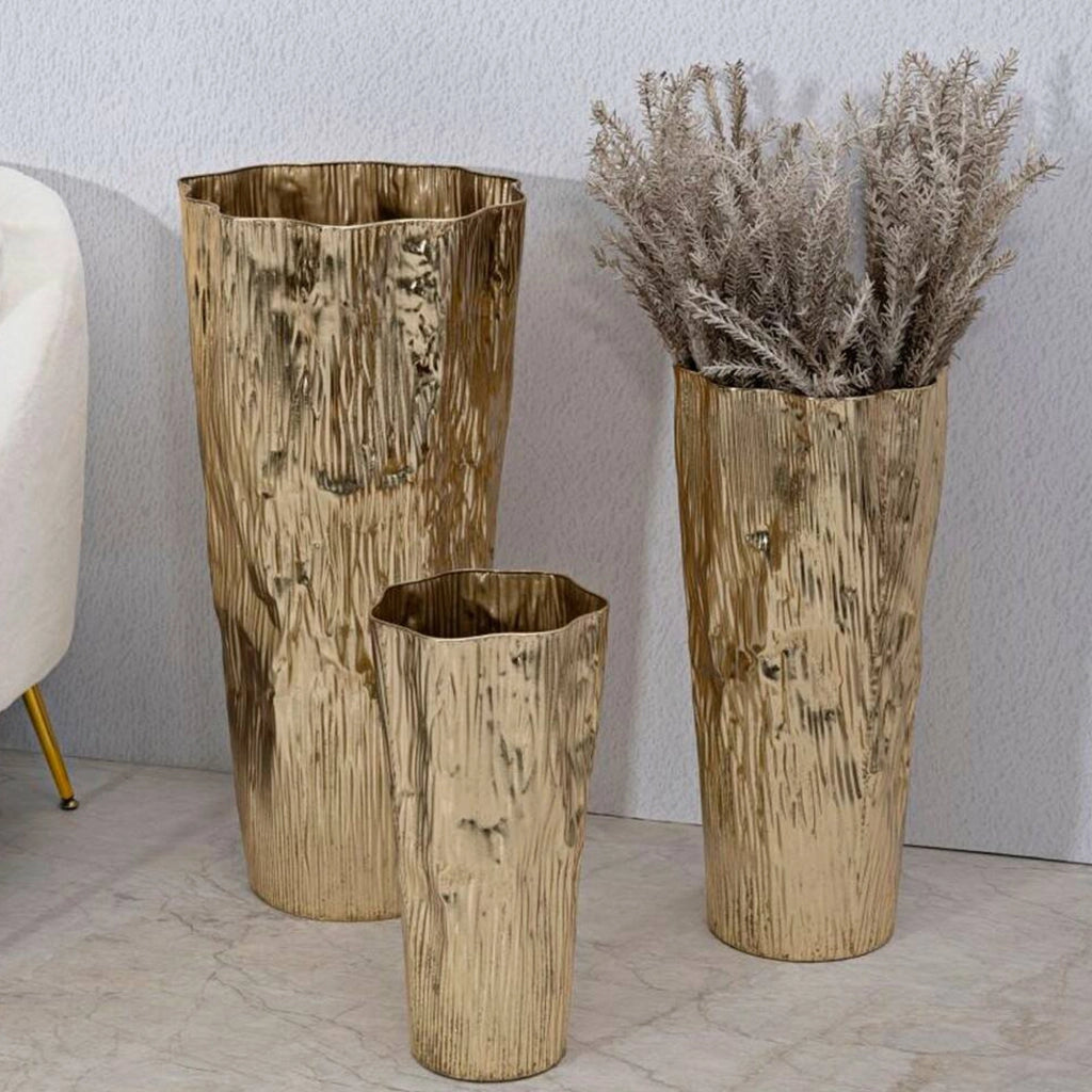 Set di 3 vasi Frentano, Complemento d'arredo, Anfora, Accessorio d'arredo, 41x39 h83 cm, Oro