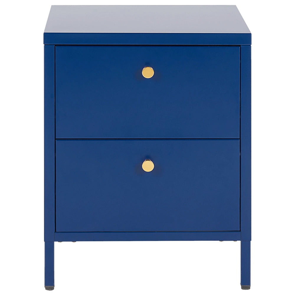 Comodino in Acciaio Blu Design Industriale 2 Cassetti Camera da Letto Mobili Contenitori