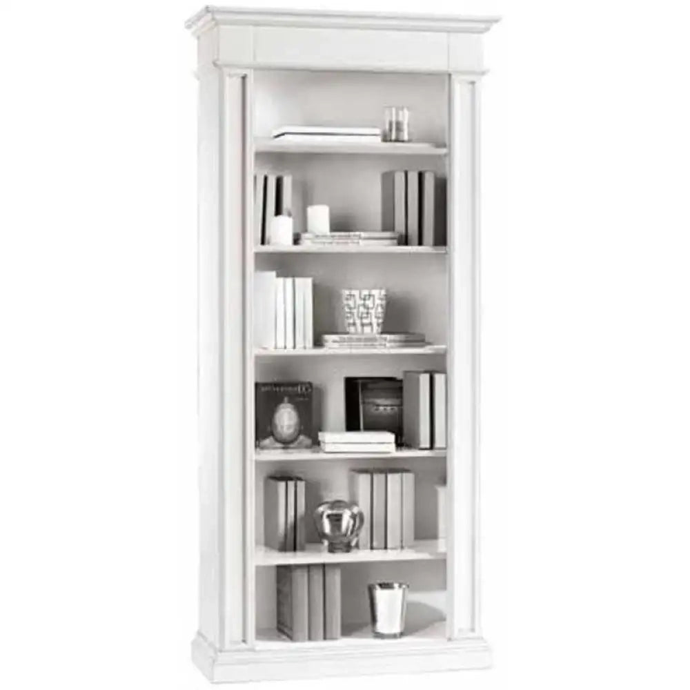 Libreria 6 ripiani arte povera in legno massello e mdf con rifinitura in bianco 93x40x205 H