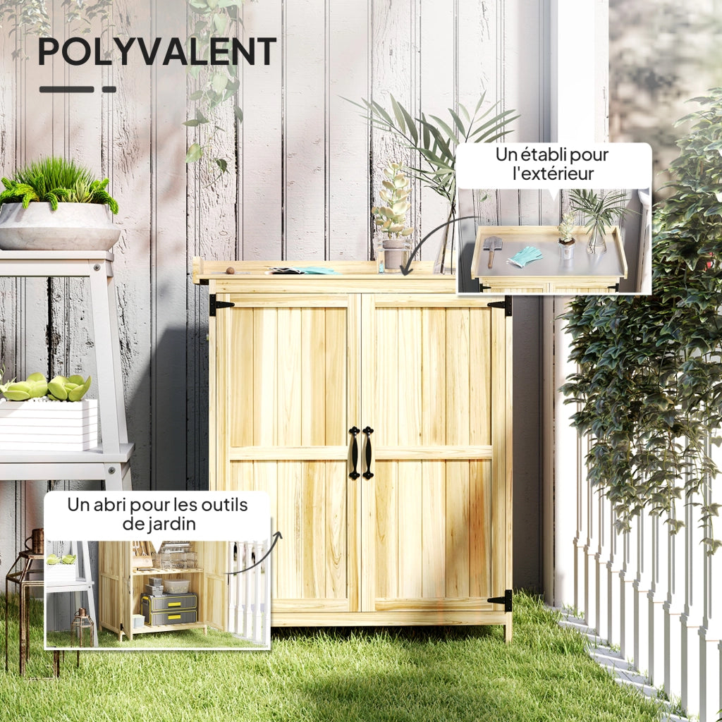 Casetta da giardino in legno con 2 porte e ripiano ¨C zephmum ¨C 74x43x88 cm
