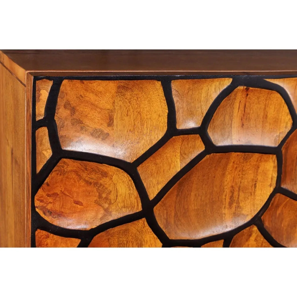 Buffet TERRAKAN 180 cm – Legno Massiccio di Mango Marrone – Facciata Scultorea 3D