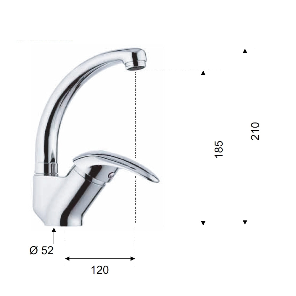 Rubinetto lavellocon bocca alta a c girevole, modello corto - serie ten