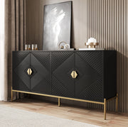 Sideboard nero con 4 ante geometriche 162x40x80 cm