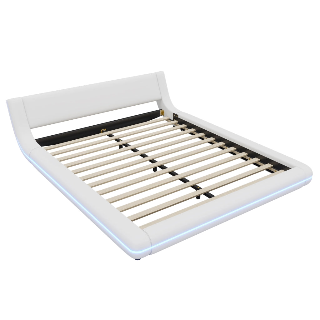 LETTO a pavimento 160x200 cm in PU bianco con illuminazione LED