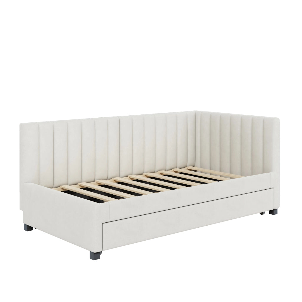 Letto poltrona con rete a doghe velluto beige 90x200 cm