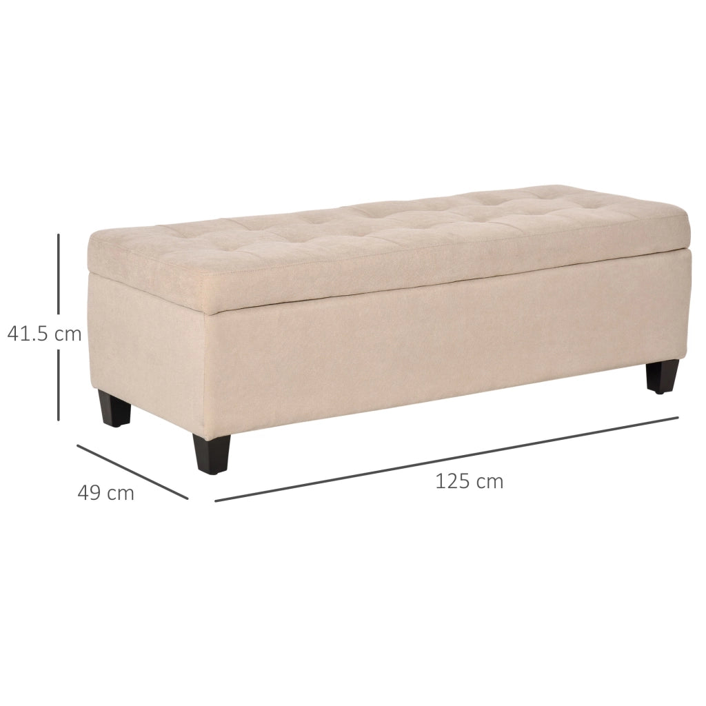 Panca contenitore imbottita in poliestere con seduta trapuntata e ampia capienza beige 125 × 49 × 41,5 cm