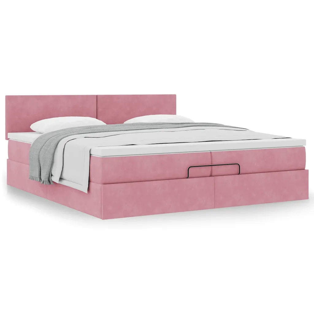 Struttura Letto Pouf con Materasso Rosa 200x200 cm Velluto 3311728