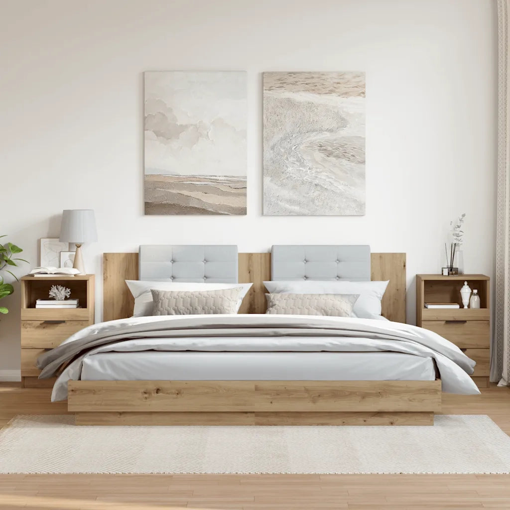 Set di 2 Comodini | Armadio da Notte | Mobiletto da notte Rovere Artigianale 40x36x65cm in Legno Multistrato