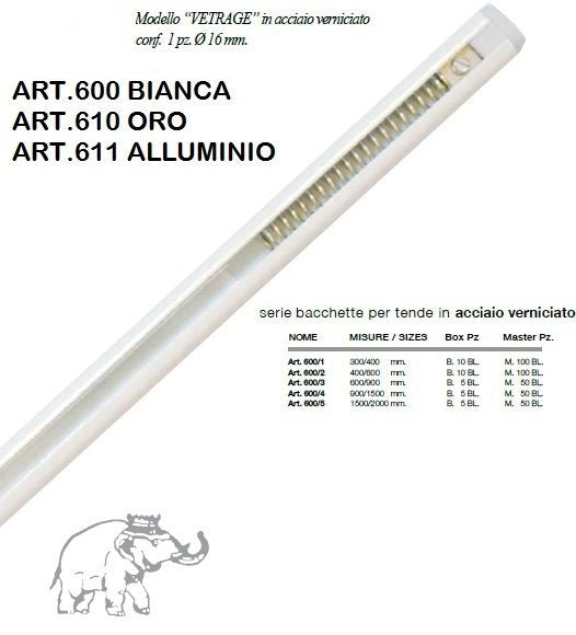 Bacchetta Bastone per Tende con Vite allungabile 30 a 40 cm Bianca