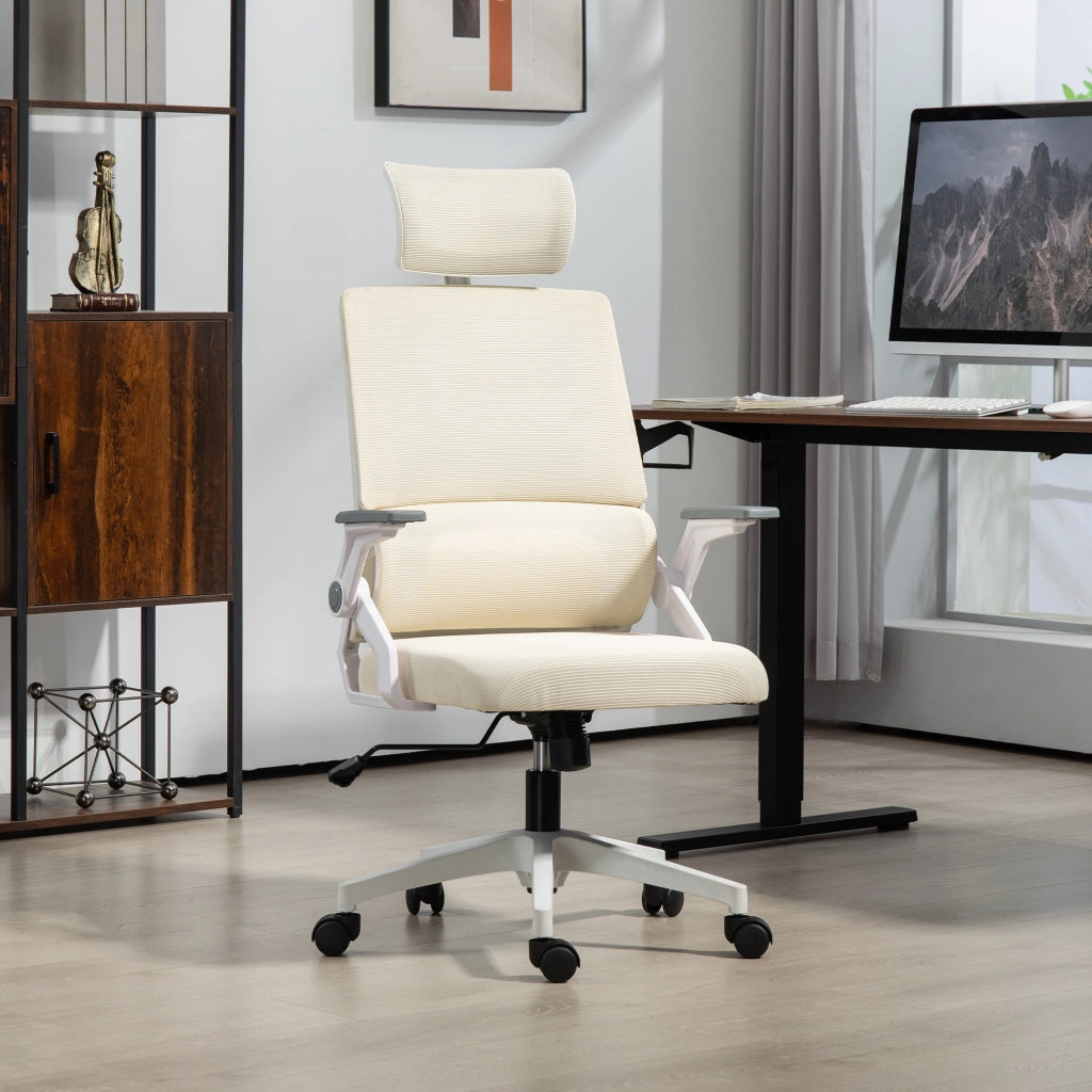 Sedia da Ufficio in Rete ¨C zephmum ¨C Regolabile in Altezza con Schienale e Braccioli Beige